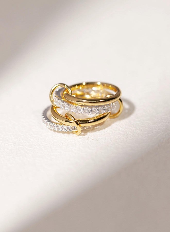 TLY Stackable Gold Rings for Women 18K Gold Plated Interlocking Ring Stack Set Gold Silver Mixed Metal Statement Rings Waterproof Dainty Cubic Zirconia CZ Fashion Connected Band Thumb Ring Size 4-11 Christmas Gifts Stocking Stuffers - Image 5